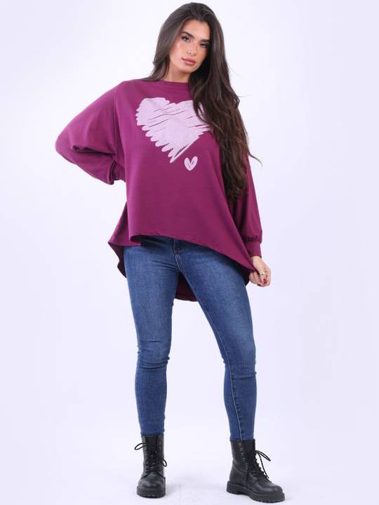 Scribble Shimmery Heart Sweater Magenta